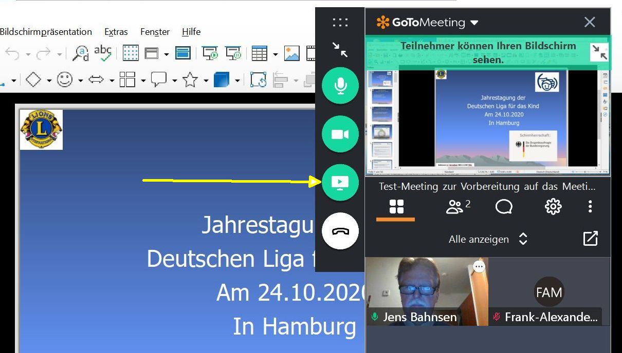 Bildschirm wird übertragen.