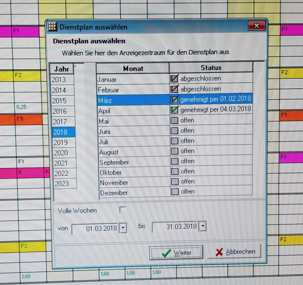 Auswahl Dienstplan