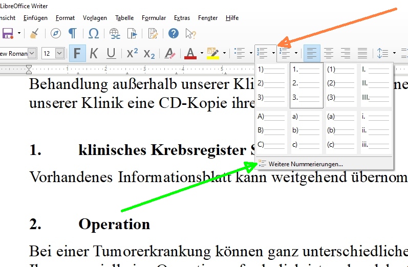 Nummerierung löschen