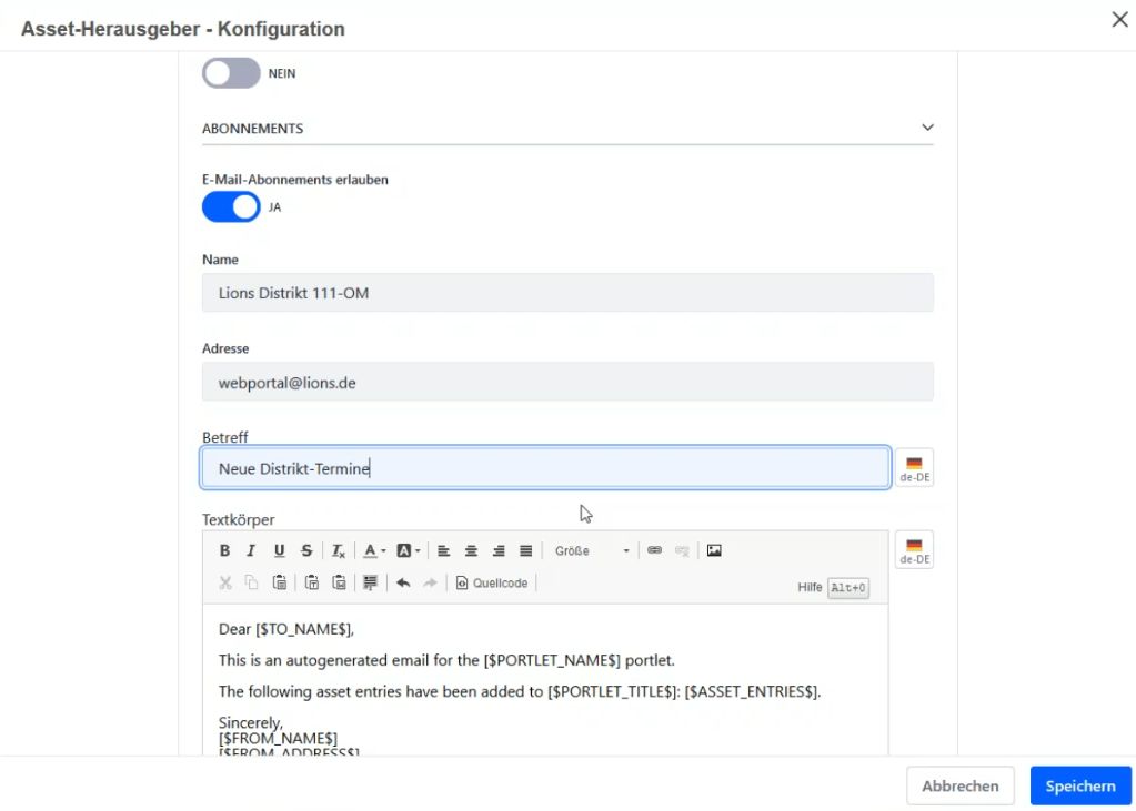 Asset Konfiguration